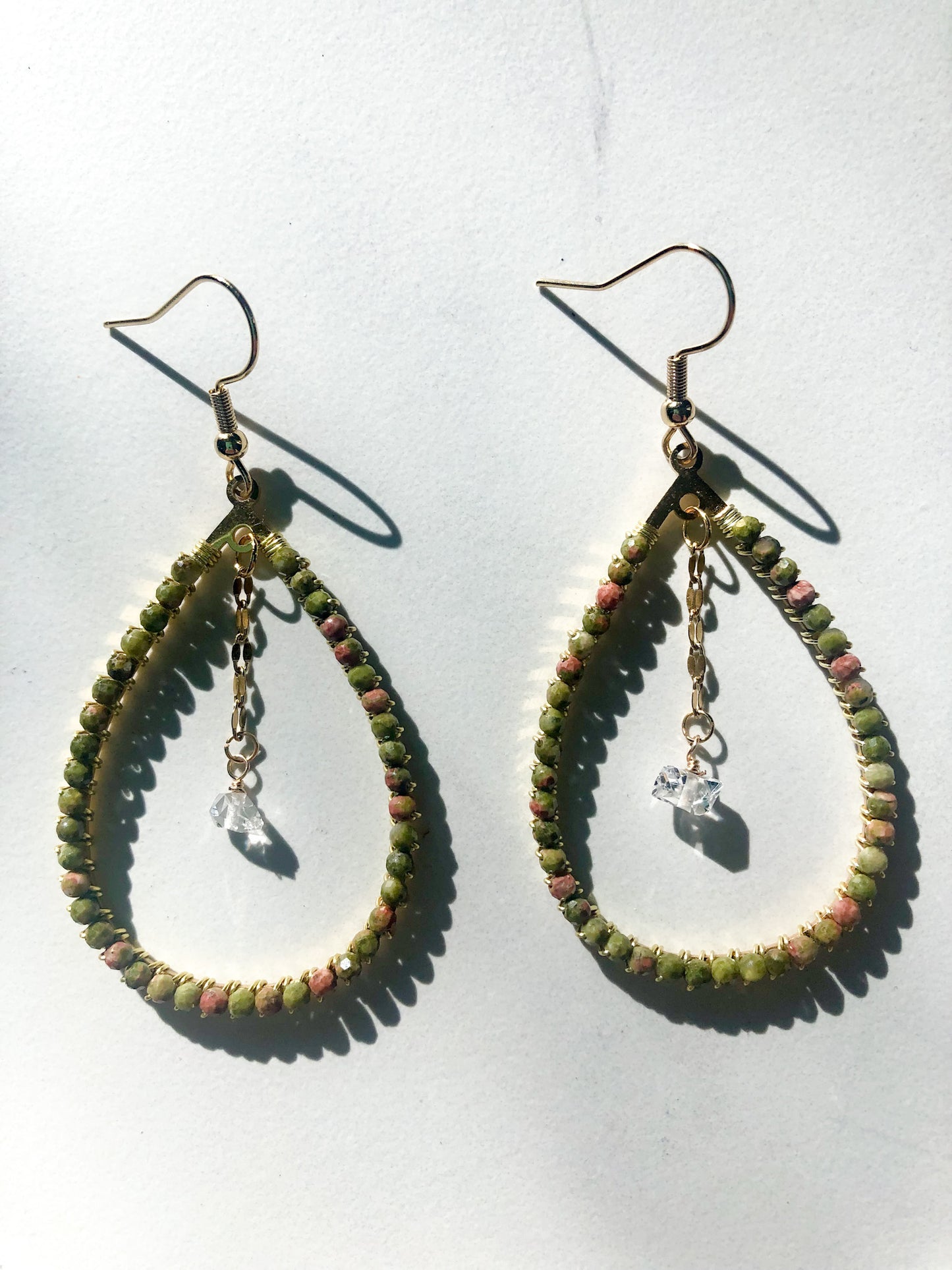 Unakite & Herkimer Diamond Teardrops